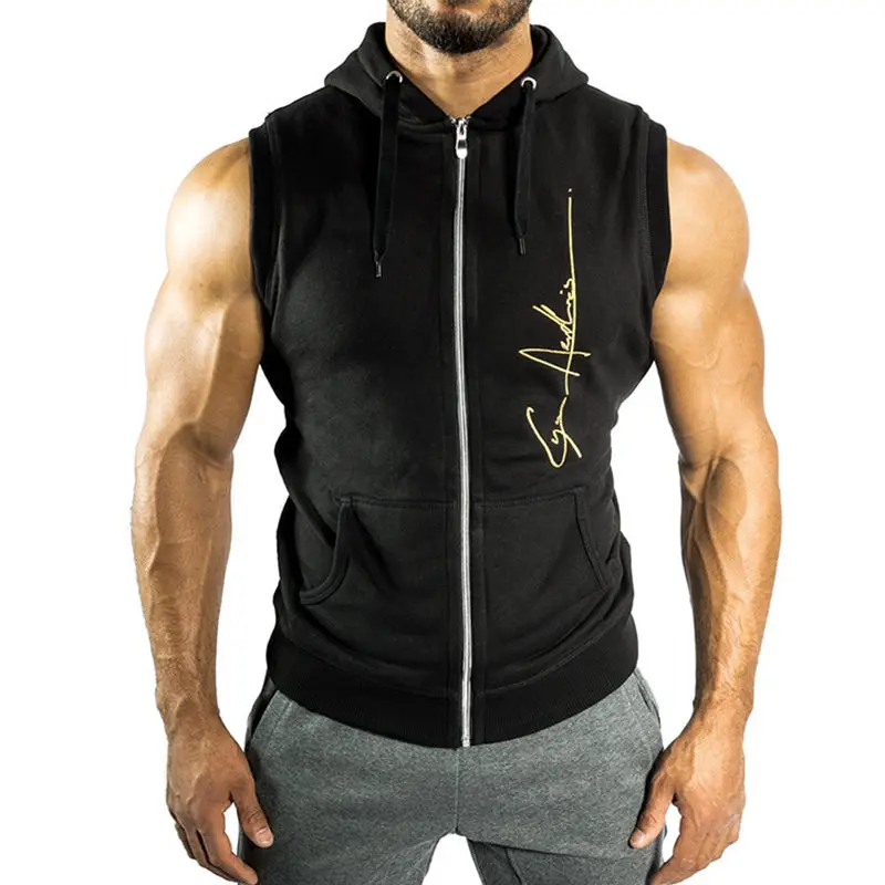 Homens fitness musculação sem mangas hoodies moletom masculino ginásio algodão com capuz colete casual marca de moda roupas esportivas