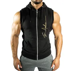 Men Fitness Bodybuilding Sleeveless Hoodies Sweatshirt Male Gym Cotton Hooded Vest Casual Fashion Brand Sportswear Clothing