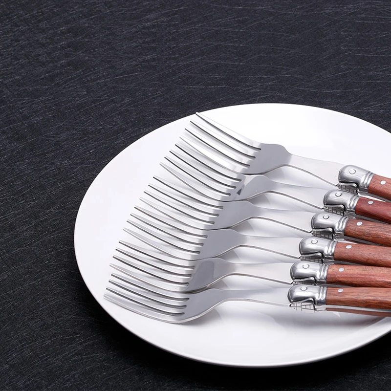 4pcs 8.5\'\' Laguiole Steak Knives Table Forks  Wood Dinner Knife Stainless Steel Wooden Dinnerware Korean Restaurant Cutlery