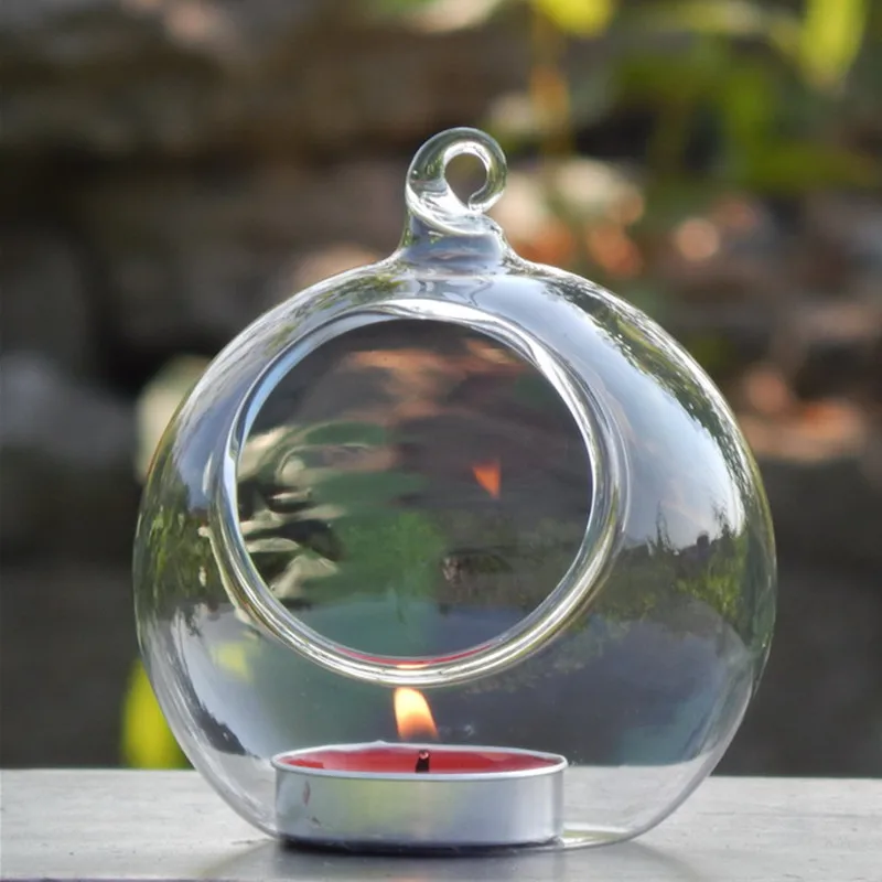 64pcs/pack Diameter=10cm Middle Size Glass Terrarium Vase Home Decoration Transparent Candle Holder Wedding Prop Hanger Pendant