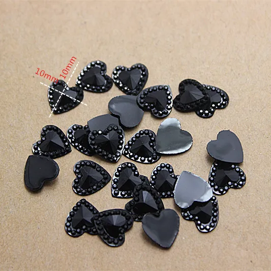 10mm 200 pz resina nera a forma di cuore flatback cabochon mestiere di DIY Scrapbooking/decorazione del chiodo