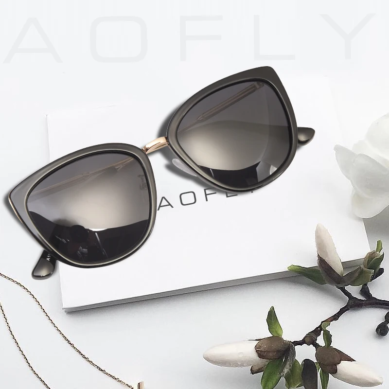 AOFLY BRAND DESIGN New Cat Eye Sunglasses Women Fashion Small Polarized Sunglasses Metal Legs Shades UV400 A105