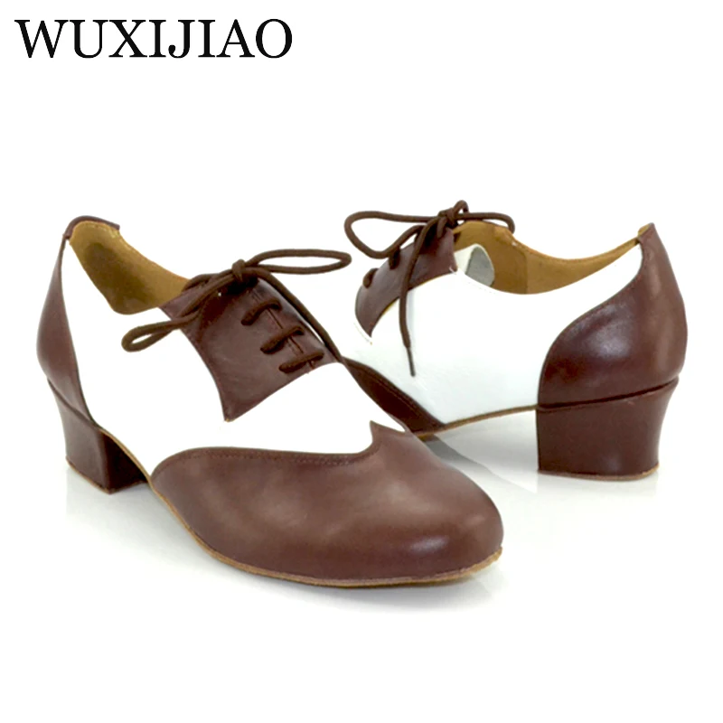 WUXIJIAO new Genuine leather Men\'s Latin dance shoes heel 4.5CM Size 28-46 Ballroom Dancing Shoes Customized large size