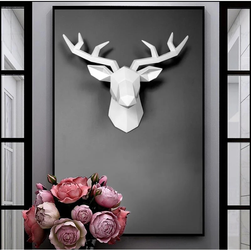 

3D Resin Deer Head Sculpture Murals Home Wall Hanging Elk Statue Handmade Ornament Artwork Craft Small Size Deer Head Sculpture