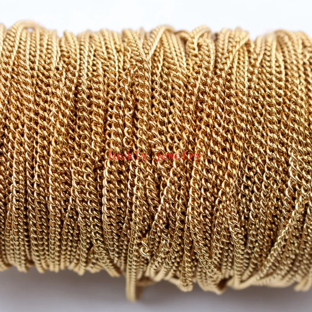 

Lot 100meter / roll Anti-Tarnish Gold Stainless Steel 2mm Smooth Cowboy Chain Jewelry finding Marking DIY Women for pendant