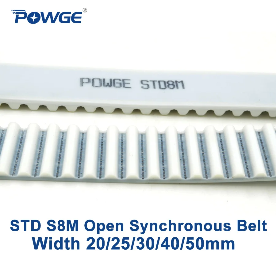 

POWGE PU White STS/STD S8M Open Timing belt S8M-40mm Width 20/25/30/40/50mm Polyurethane steel 40STD8M Synchronous Belt pulley