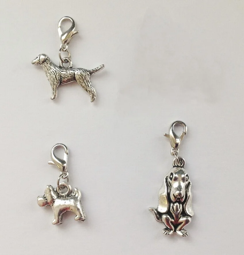 HOT !! Tibetan silver Lobster Clasp LABRADOR  / SAUSAGE / BEAGLE Keychain&Necklace Five kinds pendant DIY Accessories 50pcs q20