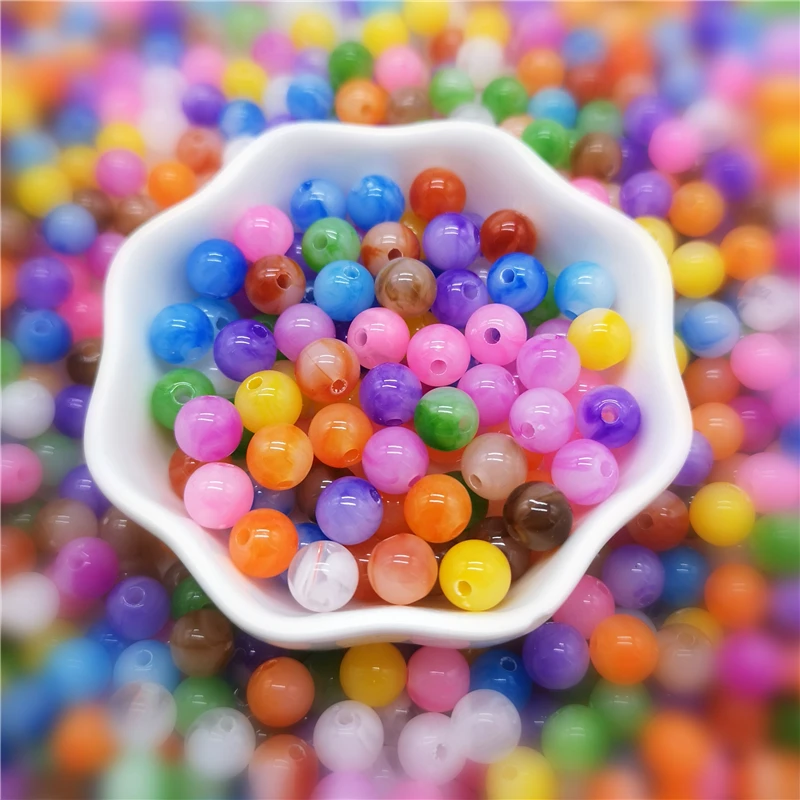 50pcs 8mm Double Color Imitation Stone Round Shape Beads Jewelry Making Acrylic  Loose Bead  DIY Accessory