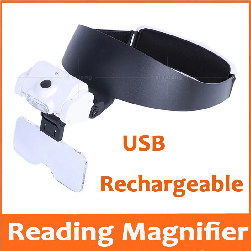 

1X 1.5X 2X 2.5X 3.5X USB Rechargeable LED Illluminated Helmet Magnifier Head Wearing Glasses Reading Inspection Magnifying Glass