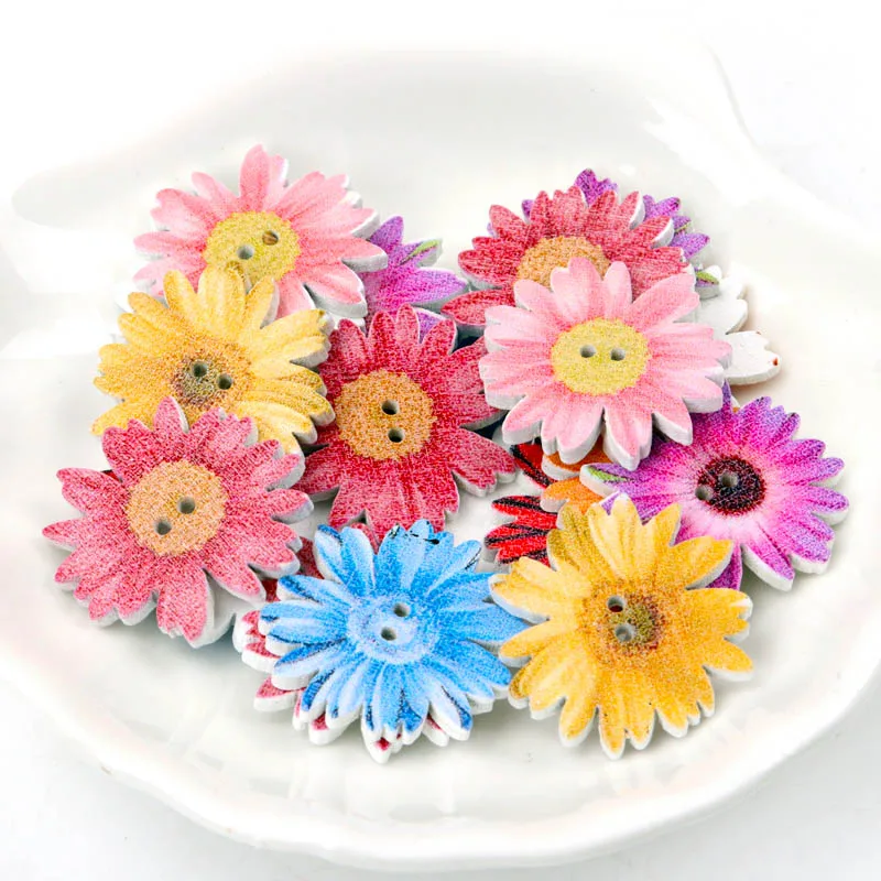 Wooden Scrapbooking Sewing Apparel Accessory Decoration Mixed Flower Painted Buttons Decorative Buttons DIY Crafts 20pcs 20-25mm