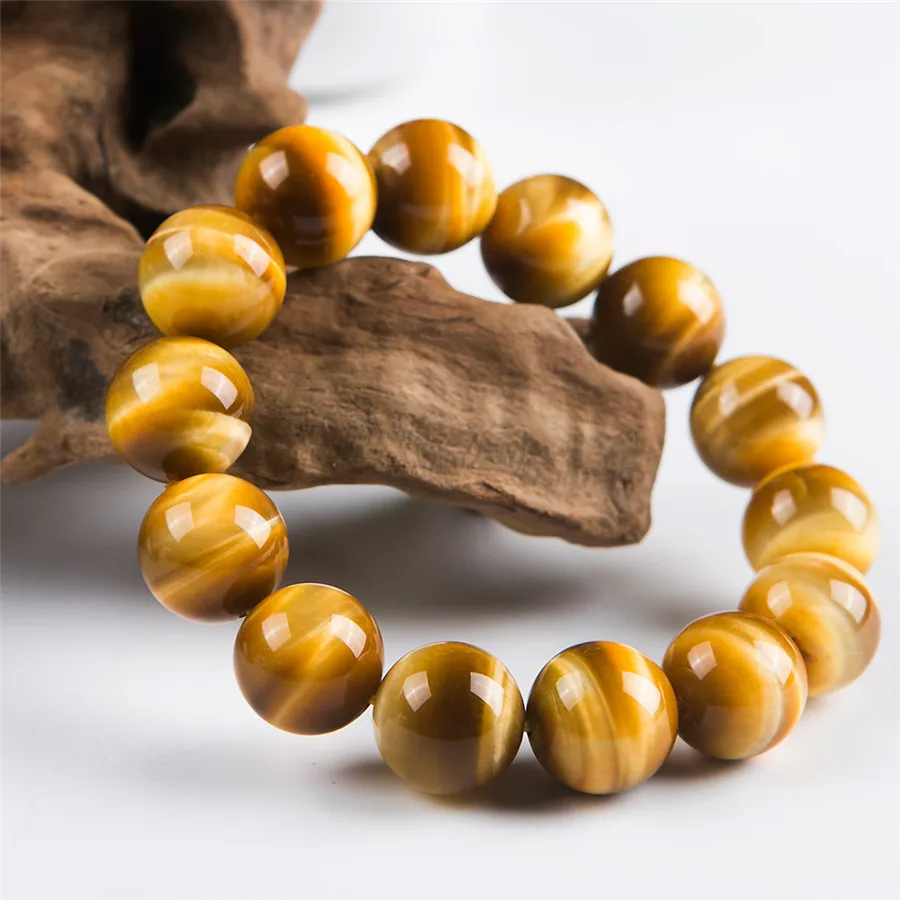 

Natural Yellow Gold Tiger Eye Bracelet Jewelry For Women Men Gift Crystal Gemstone Round Beads Stone Strands AAAAA 10-14mm