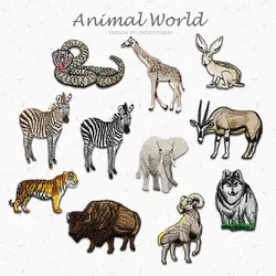 Super Quality Zebra Elephant Giraffe Snake Wolf Patches For Clothes Bags Decorative Iron On Patches for Clothing Embroidered