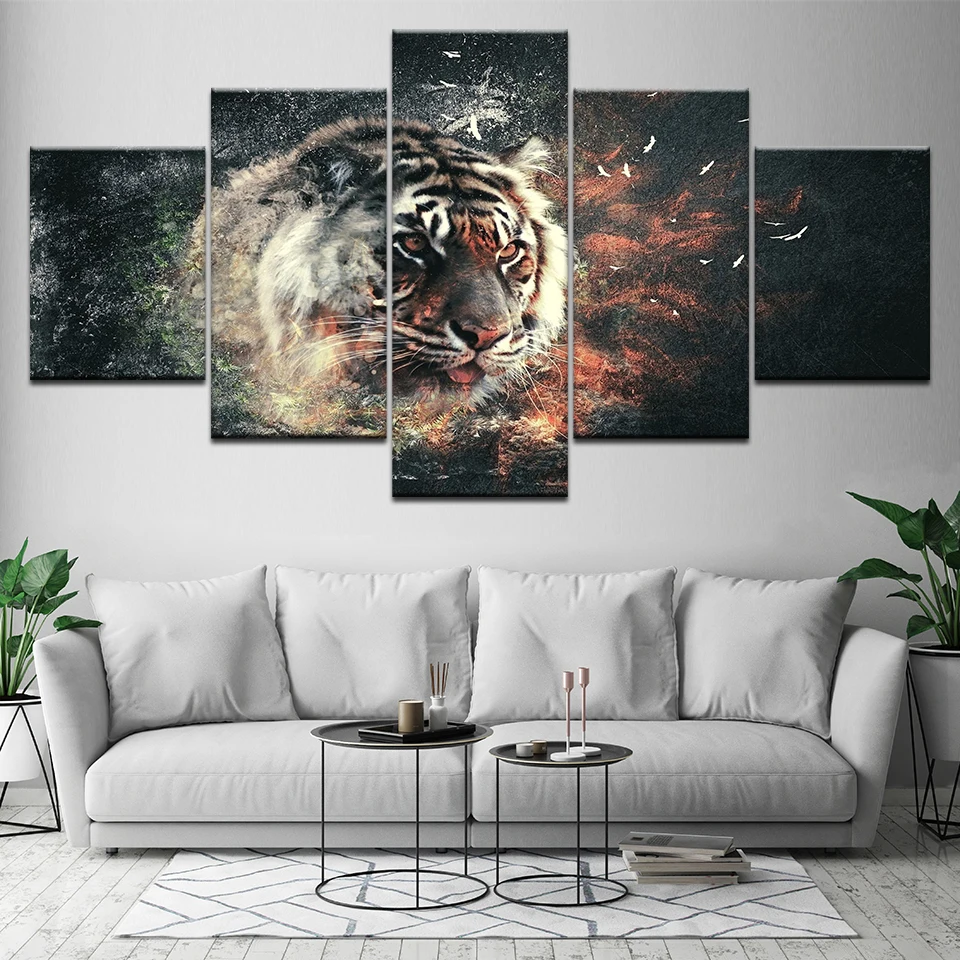 5 Pieces/set Abstract Tiger Wall Art Painting Picture Print on Canvas for Home Decoration Wall Art