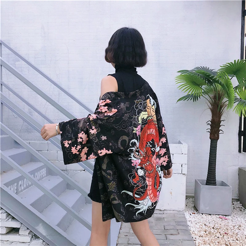 Kimono japonés suelto para mujer, camisa de playa, cárdigan
