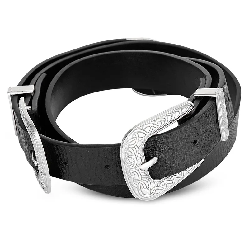 Ceinture Vintage rétro sculptée en métal, large, Double boucle, réglable, PU, ceinture élastique pour femmes, tendance pour Jeans YS148