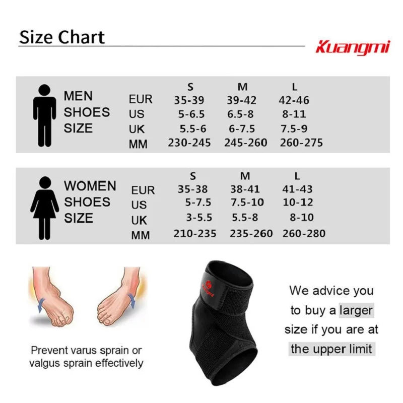 Kuangmi 1 PC Adjustable Pressurized Bandage Ankle Support Men & women Ankle Brace for Running Basketball