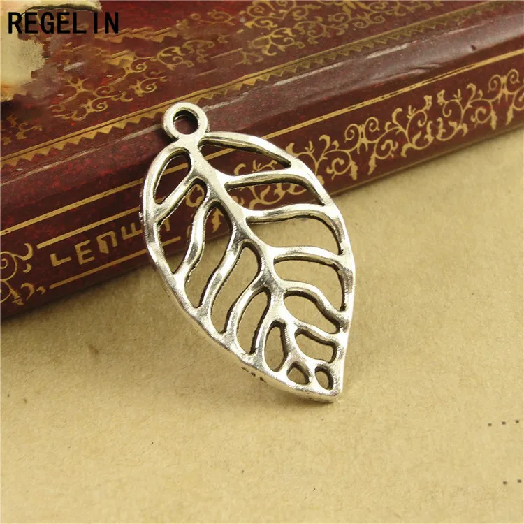 REGELIN ทิเบต 30x18 มม.สีเงิน/Antique Bronze Hollow Tree Leaf Charms Antique Bronze ใบ 20pcs เครื่องประดับ DIY เครื่องประดับ