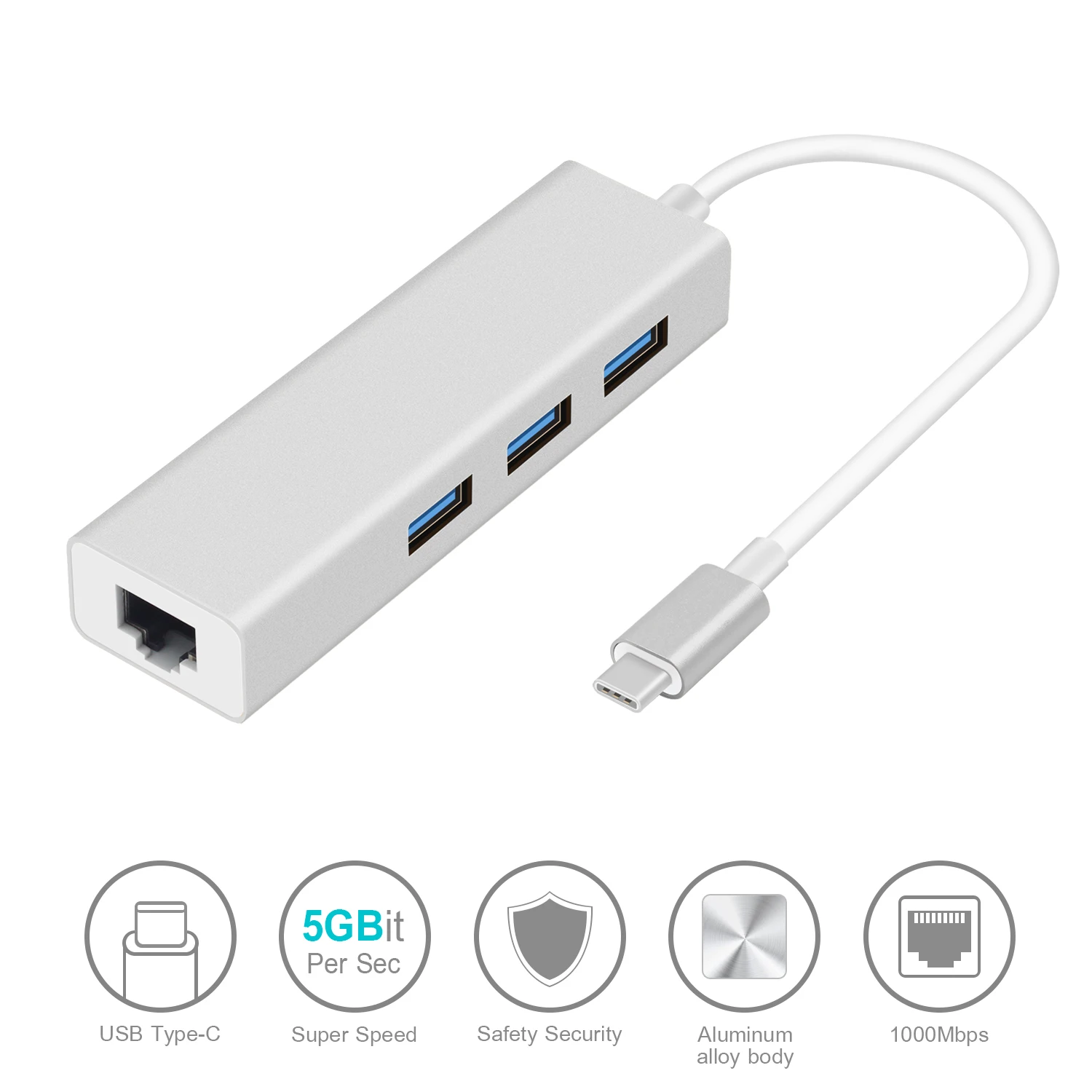 USB-C Ethernet Adapter 3 USB C Hub to Ethernet RJ45 Lan Adapter Network Card Gigabit Internet for Macbook Pro Air Type C Hub