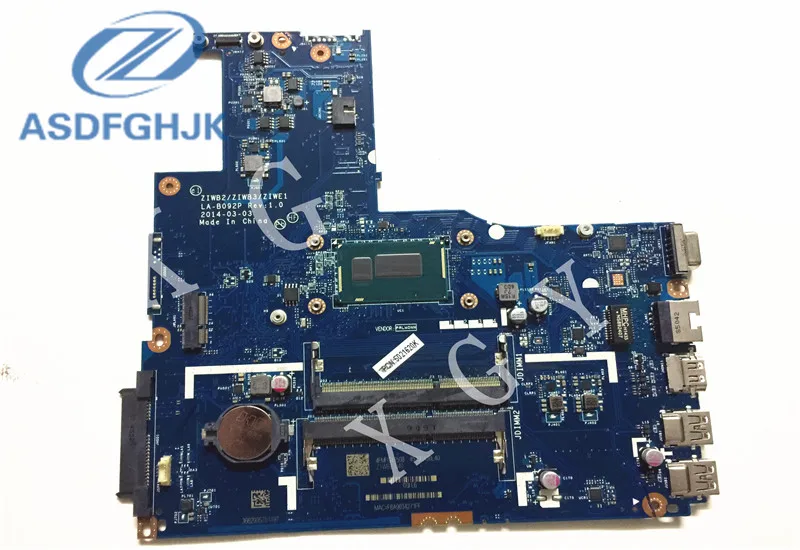 laptop motherboard For Lenovo B50-70 Motherboard DDR3 with SR1EK i3-4005U Cpu Rev: 1 ZIWE1 ZIWB2 ZIWB3 LA-B092P 100% test ok