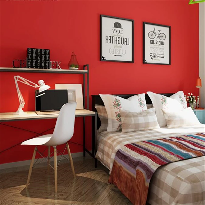beibehang High-end big red wallpaper pure pigment color modern minimalist living room hotel background wall retro red wallpaper