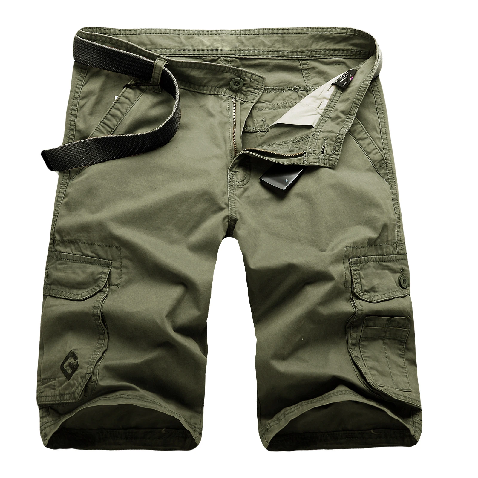 Mens Cargo Shorts Casual Shorts Fashion Pockets Solid Color Army Green Male Loose Work Shorts Plus size  (No belt)