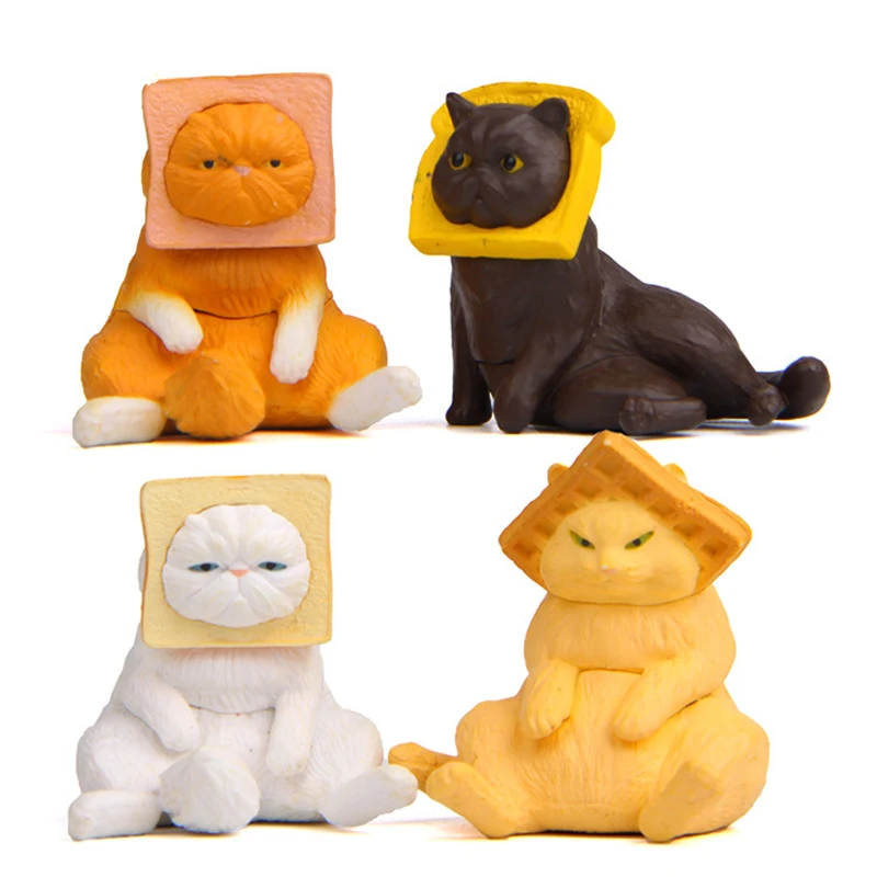 4pcs/lot Japanes Zakka Kawai Toast Cat Figure Toys Resin Warm Action Figure Collection Model Toy Gift for Home Decoration