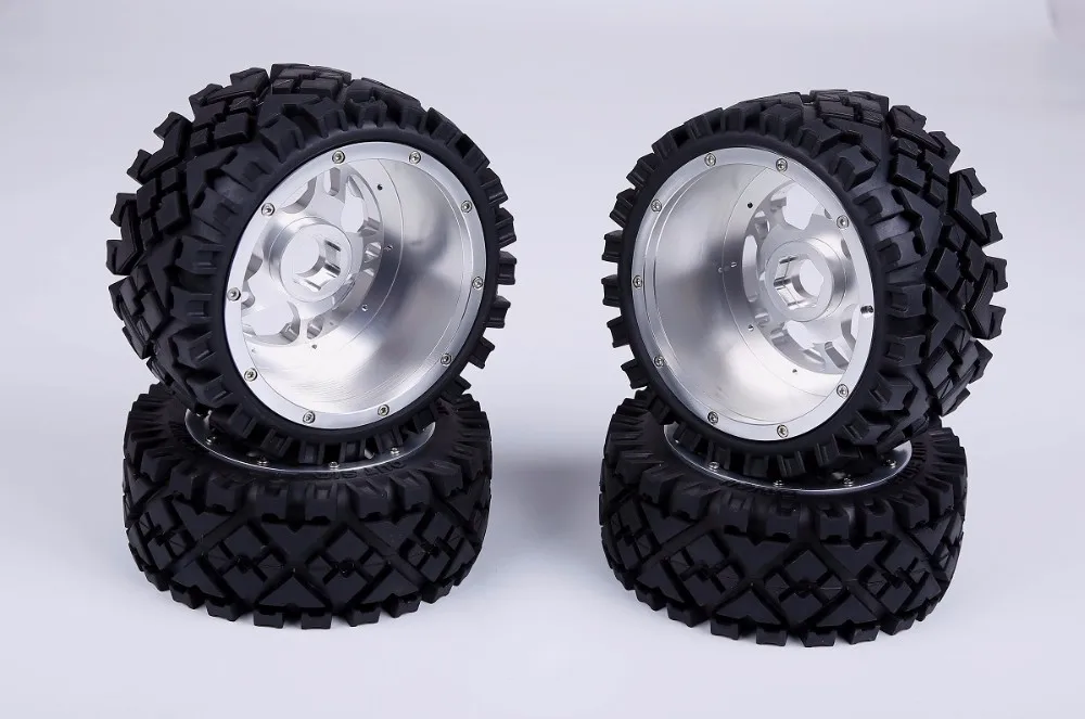 1/5 Scale Baja CNC Aluminum 5 Spoke Silver Wheels for 2WD HPI Baja 5B King Motor and Rovan Baja Buggies