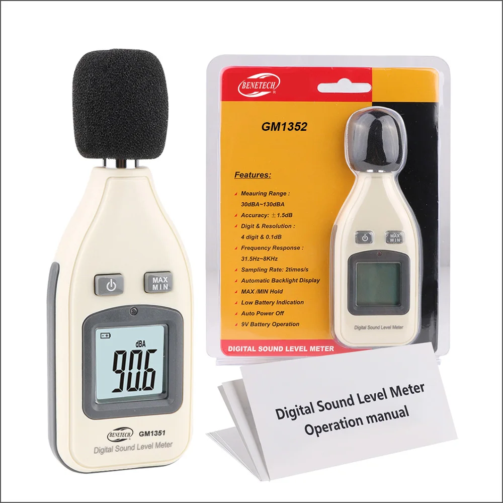 BENETECH Digital Sound Level Meter Noise Audio Decibelimetro 30-130dBA Noisemete Decibel di Rumore Decibel Monitor Tester GM1351