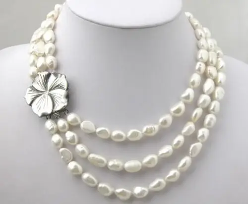 

3 rows 8-9mm White Akoya Cultured Pearl necklace