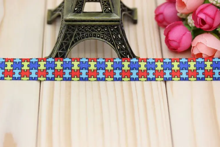 5/8 inch  Elastic FOE autism awareness printed headband headwear diy hair band wholesale OEM H2512