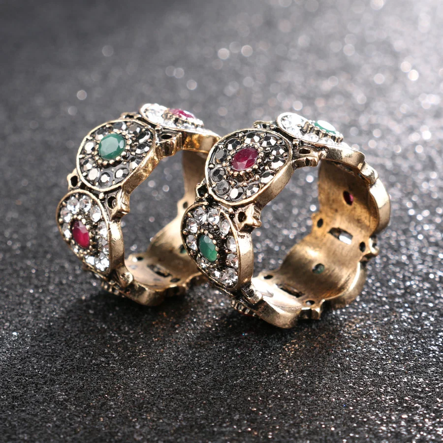 Kinel Turkey Rings For Women Hollow Vintage Wedding Ring Jewelry Ancient Gold Color Colorful Resin Stone Anillos Mujer