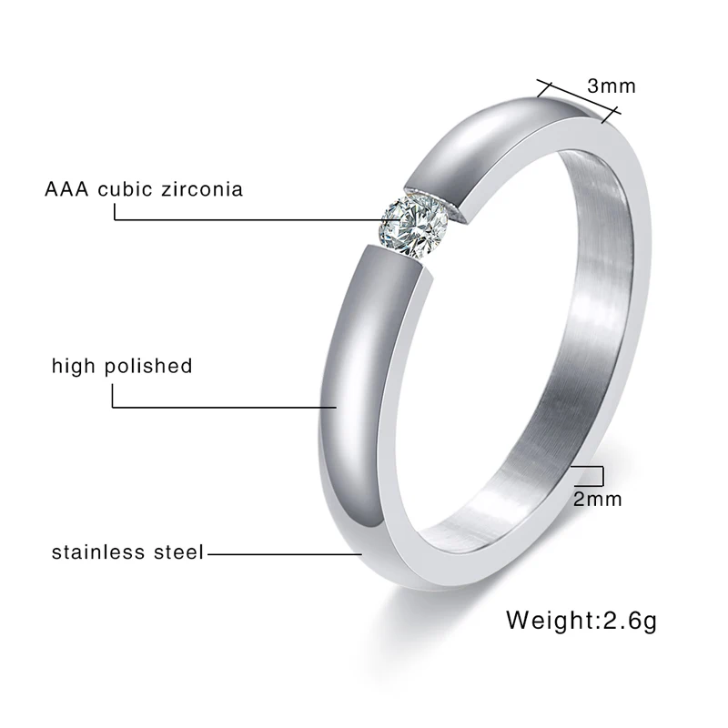 Engagement Ring for Women Stainless Steel Silver Color Gold Color Finger Girl Gift US Size 5 6 7 8 9 10 image 4
