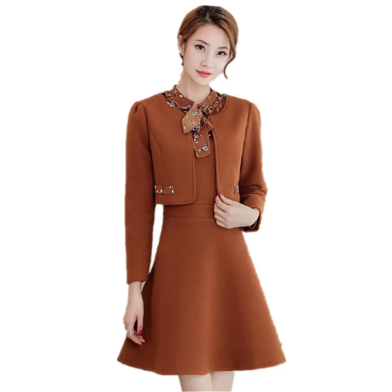 

Spring and autumn and winter woolen suit new Women Korean temperament piece fashionable ladies dress tide