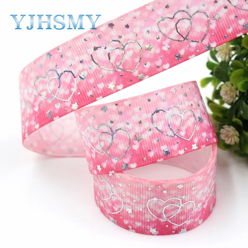 YJHSMY I-19326-787 25mm 10yards laser Silver cute cartoon love Printed grosgrain ribbon DIY handmade headdres wedding gift wrap