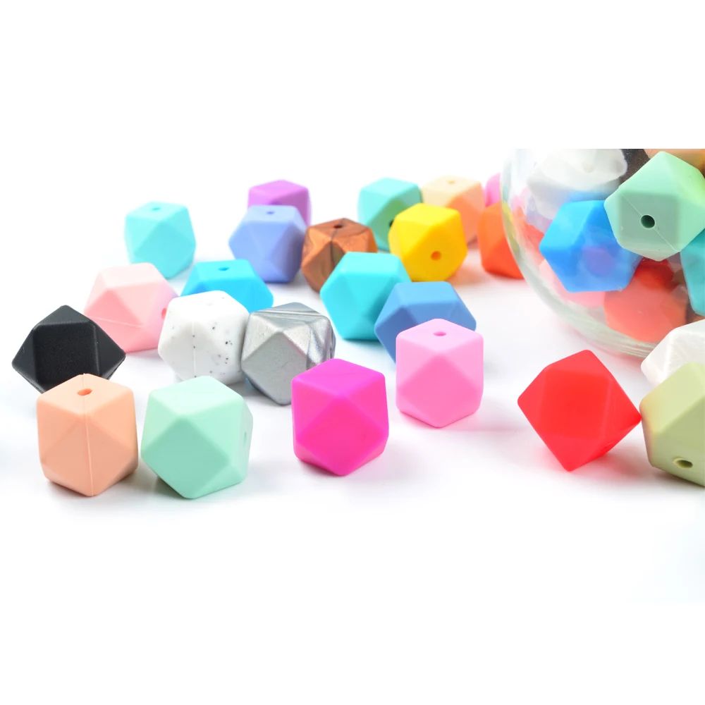 LOFCA 17mm 10pcs Hexagon Silicone Beads Baby Teether Baby Teething Toy BPA FREE Chewable Soft Food Grade High Quality Beads