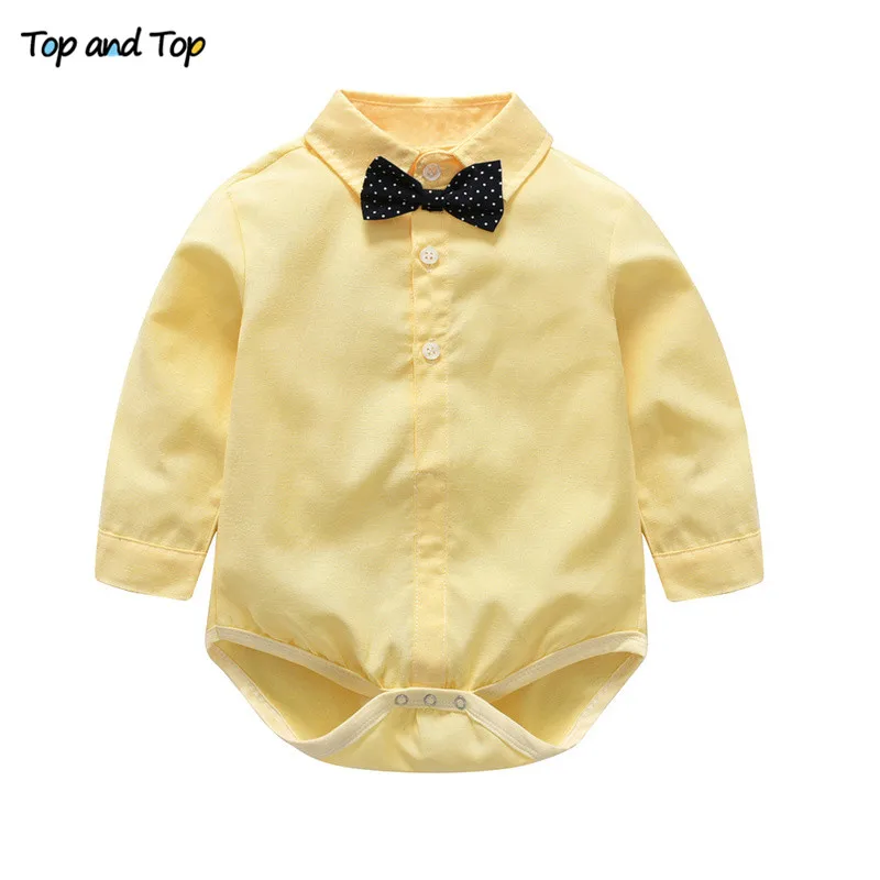 Top and Top Autumn Kids Boys Clothes Set Baby Boy Gentleman Outfit Long Sleeve Romper Shirt with Bow Tie + Suspenders Trousers