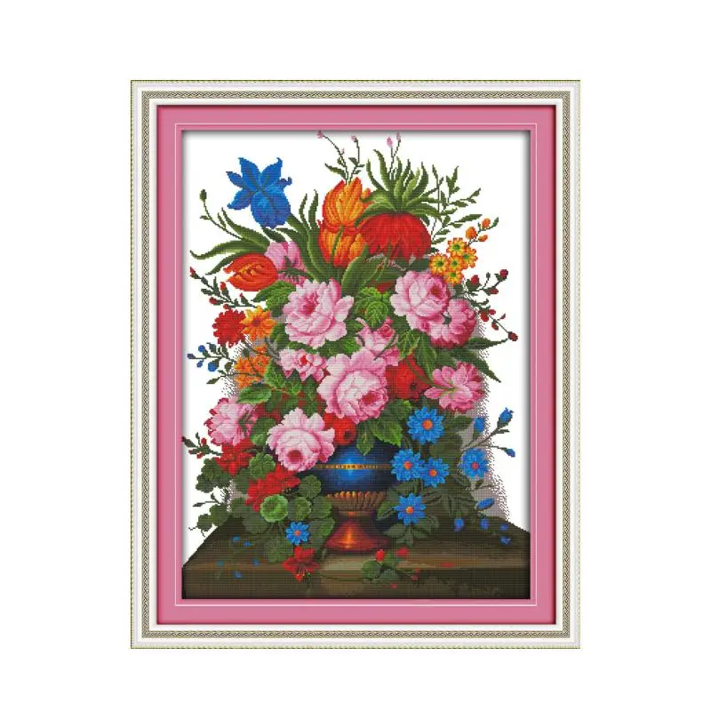 

11CT 14CT manual diy cross-stitch kit, beautiful flowers and blue flowers in full bloom Chinese wholesale wall paintings