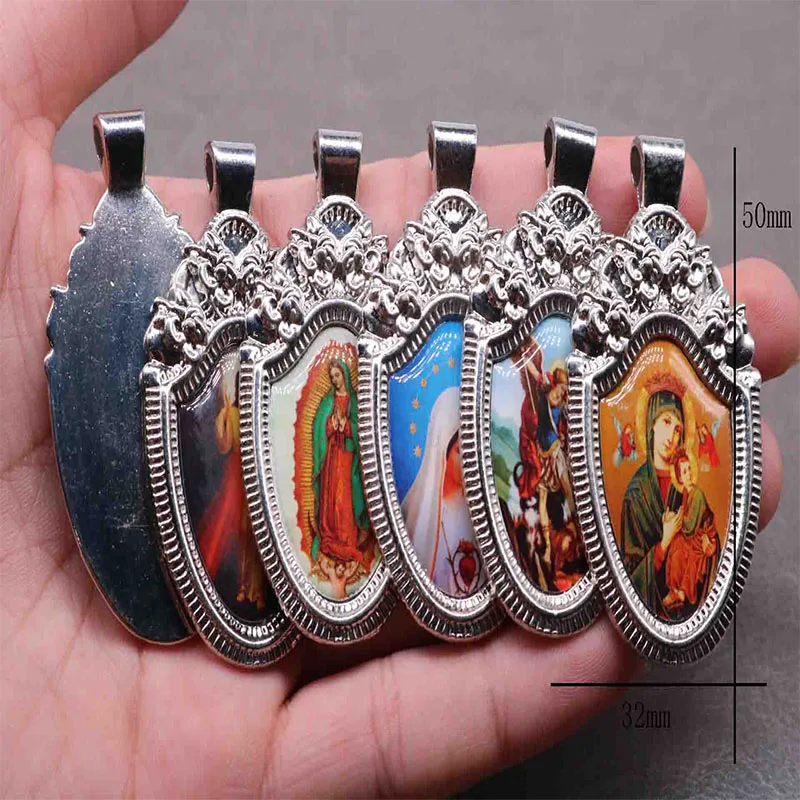 Double Enamel Divine Mercy Love Jesus Religion Motivational Crucifix Pendants and Black Rope Wire Cross Pendants Necklace.15pcs