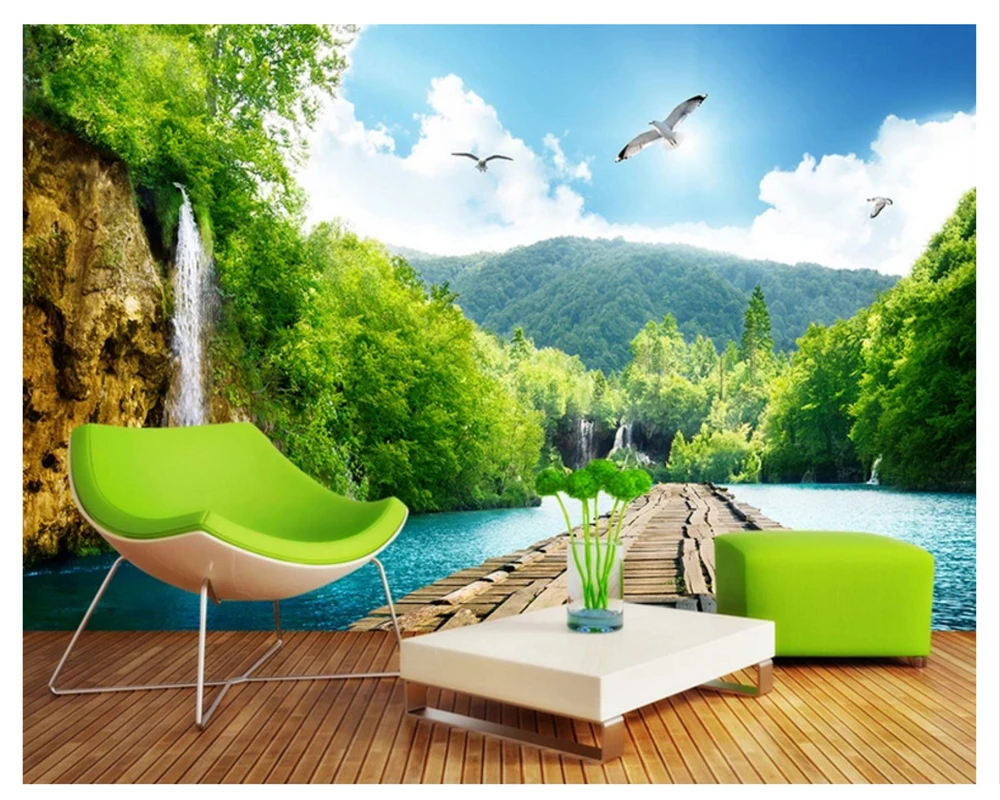 beibehang style of the high quality wallpaper scenery waterfall wooden bridge 3D scenery background painting papel de parede