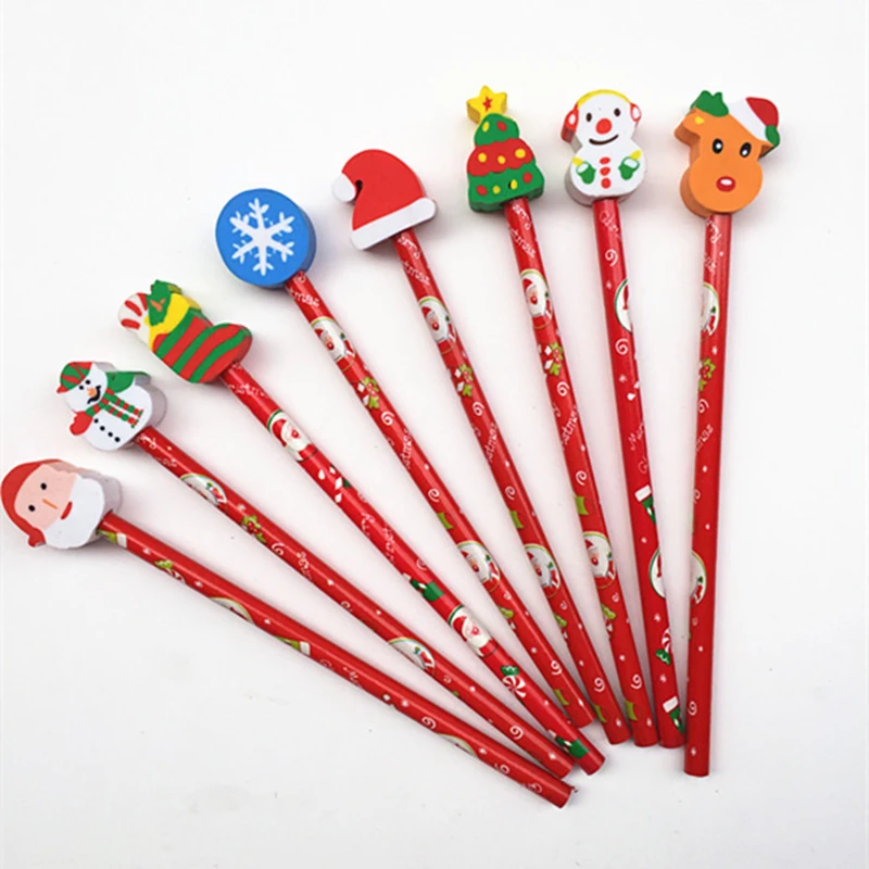 1Pc Wooden Christmas Pencil With Animals Eraser Head Christmas Gift For Kids Cute Fashion Party Favors Pencil School Supplies