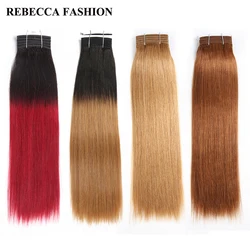 Rebecca-Tissage en Lot Brésilien Naturel Remy à Double Proximité, Cheveux Yaki Lisses, Couleurs Ombré Rouge Marron Noir, 113g, 1 Pièce