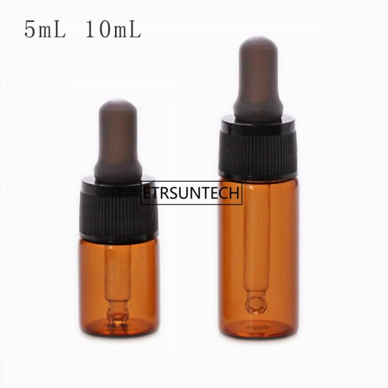 

100pcs 5ml 10ml Amber Glass Dropper bottle Mini Glass essential Oil bottle with glass hose Glass vials F2892