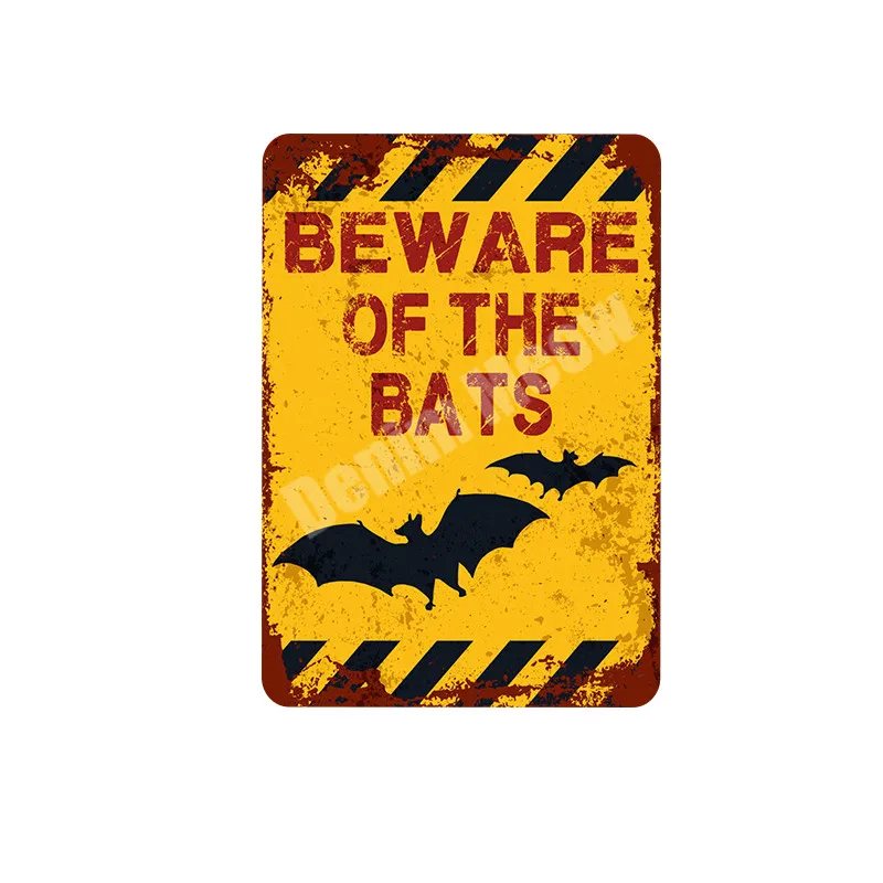 BEWARE of Cat Retro Metal Plates, Yard, Zoo, Kitchen Signs, Turtle, Bird Wall Art Decor, Bat, Wolf Vintage Tin Painting