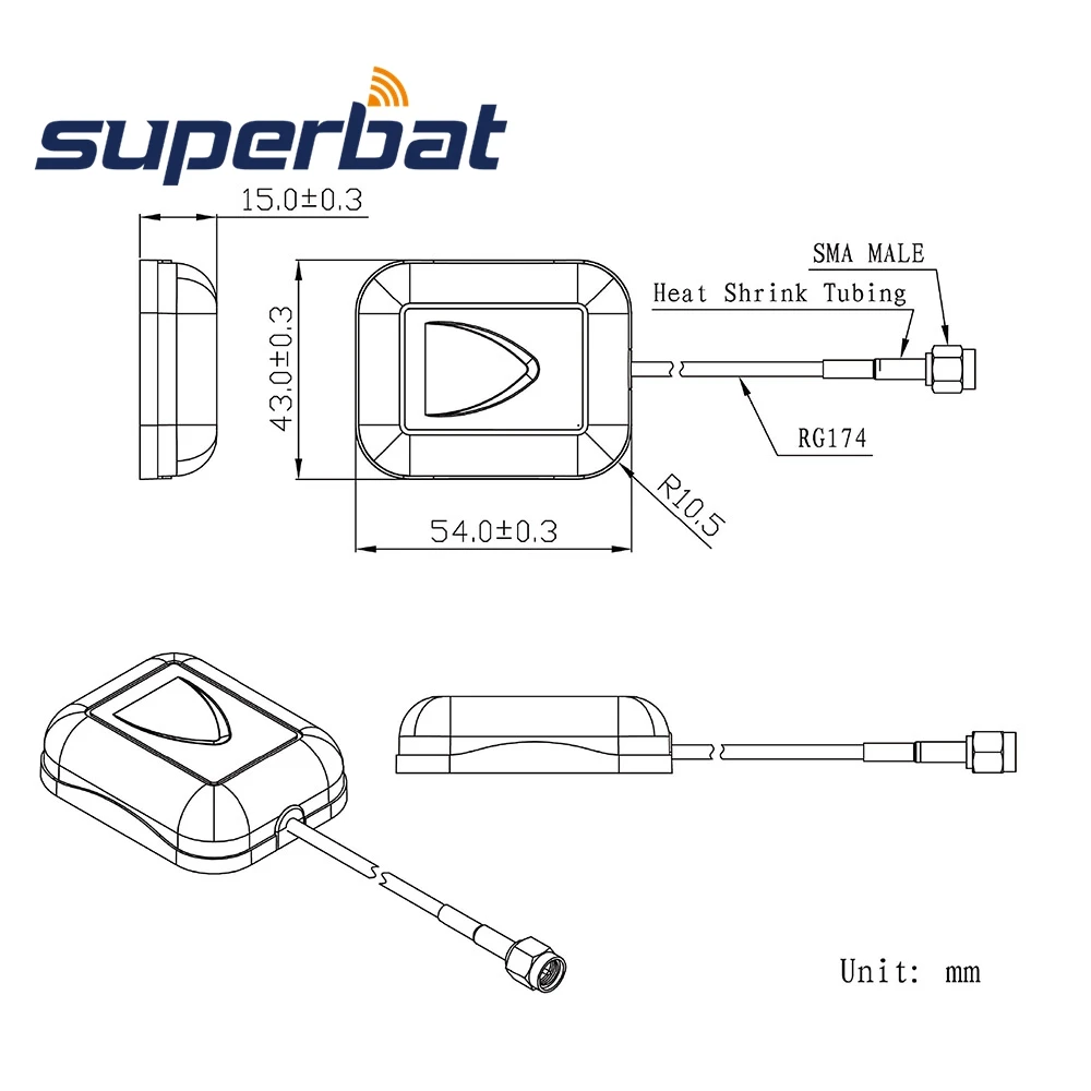 Superbat 1575.42MHz Car RV GPS Active Aerial Signal Booster Antenna SMA Male RG174 10m Cable for GPS Receivers/Systems Mobile