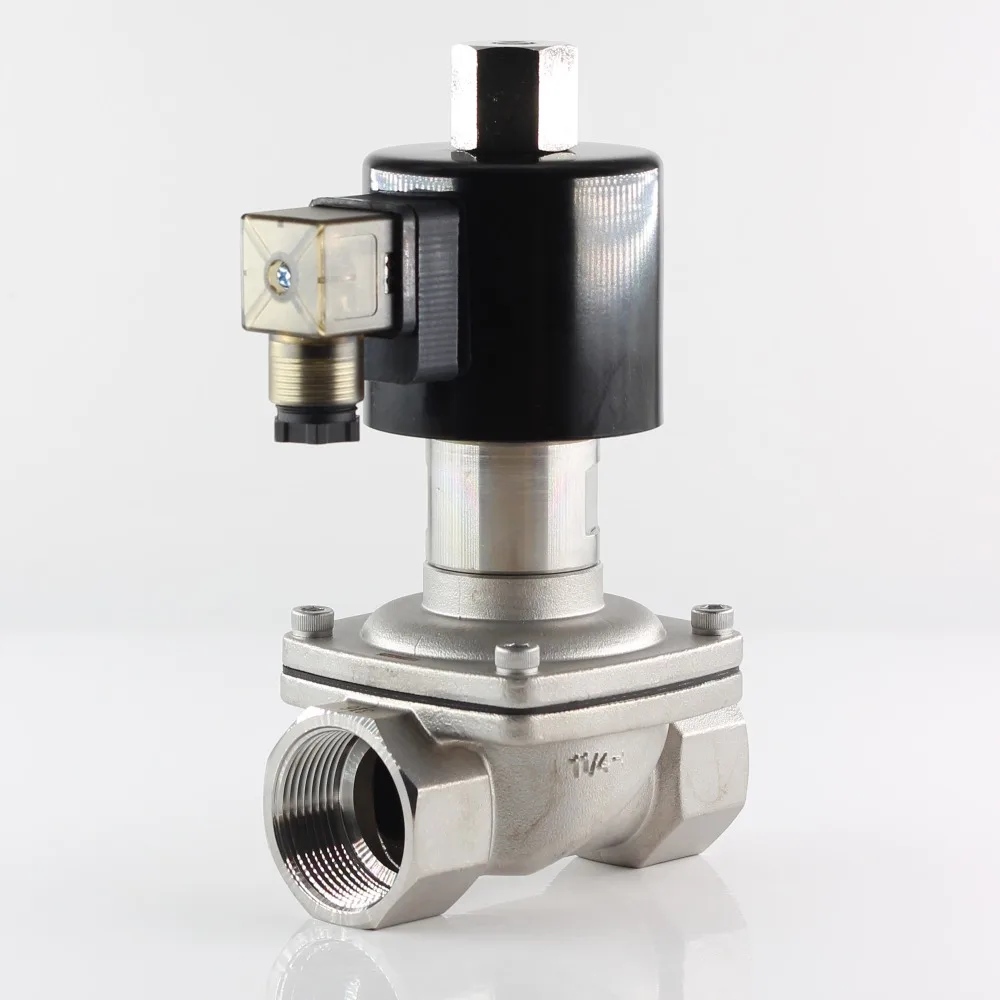 

ZS 2/2-way Direct Acting Normally Open Solenoid Valve,Stainless steel body, Hot Water Air Gas Oil Etc,220VAC 24VDC DN32 G1-1/4"