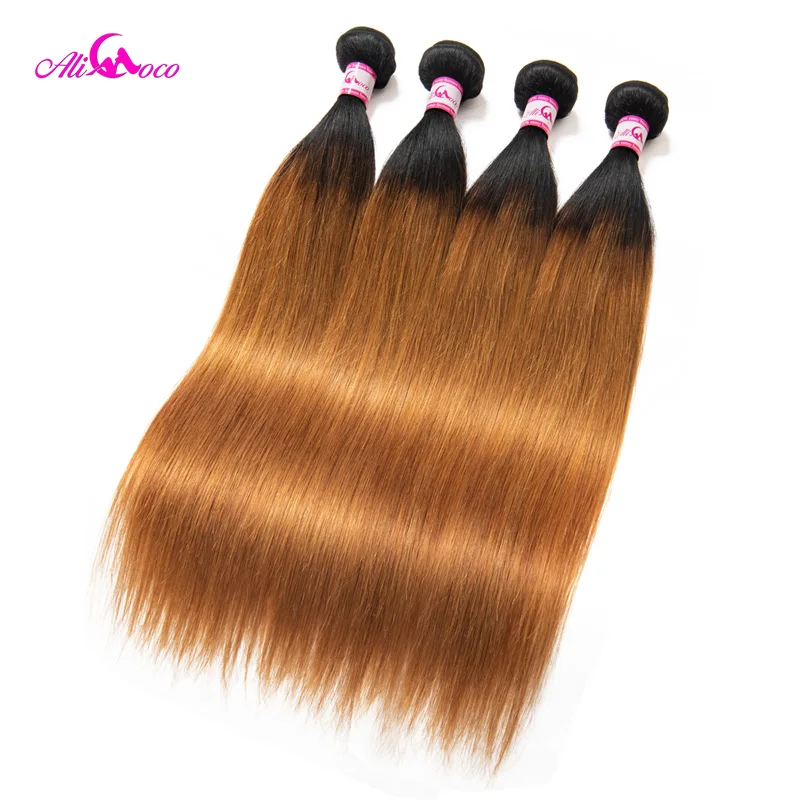 Ali Coco Brazilian Straight Hair Bundles Color 1B/30 Human Hair Weaving 1/3/4 Bundles 8-28 Inch Remy Hair Bundles Deals