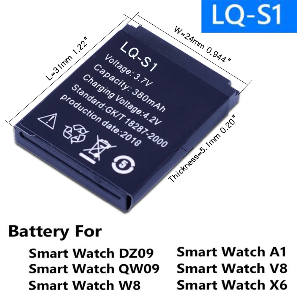 

10PCS Durable Smart Watch Battery LQ-S1 3.7V 380mAh lithium Rechargeable Battery For Smart Watch DZ09 W8 AB-S1 M9 FYM-M9 JJY-S1