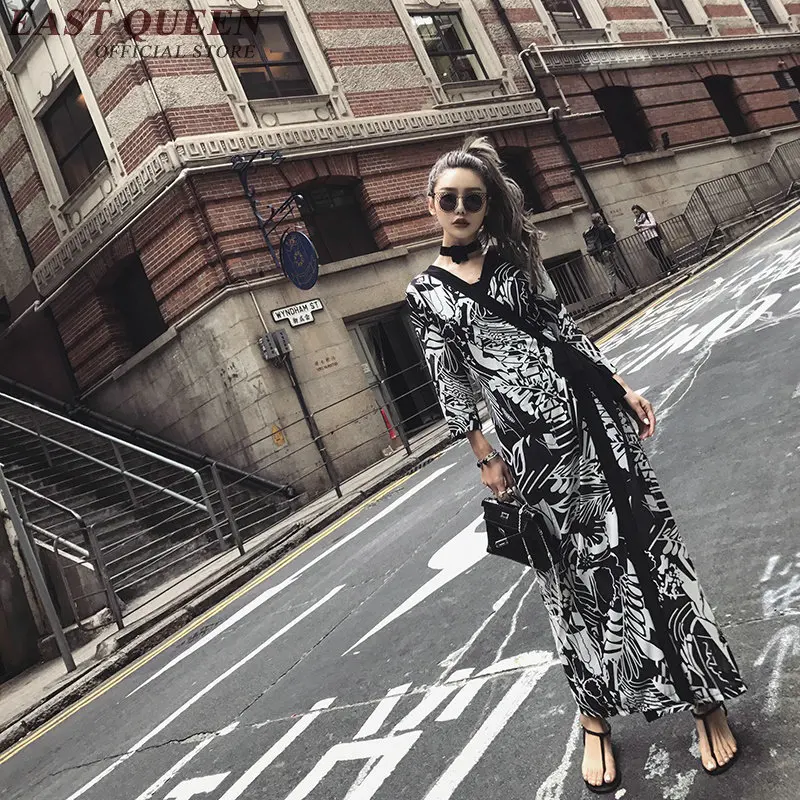 

New arrival women dress summer 2018 v-neck ankle length kimono style dress art deco dress casual long vestidos NN0749 YQ