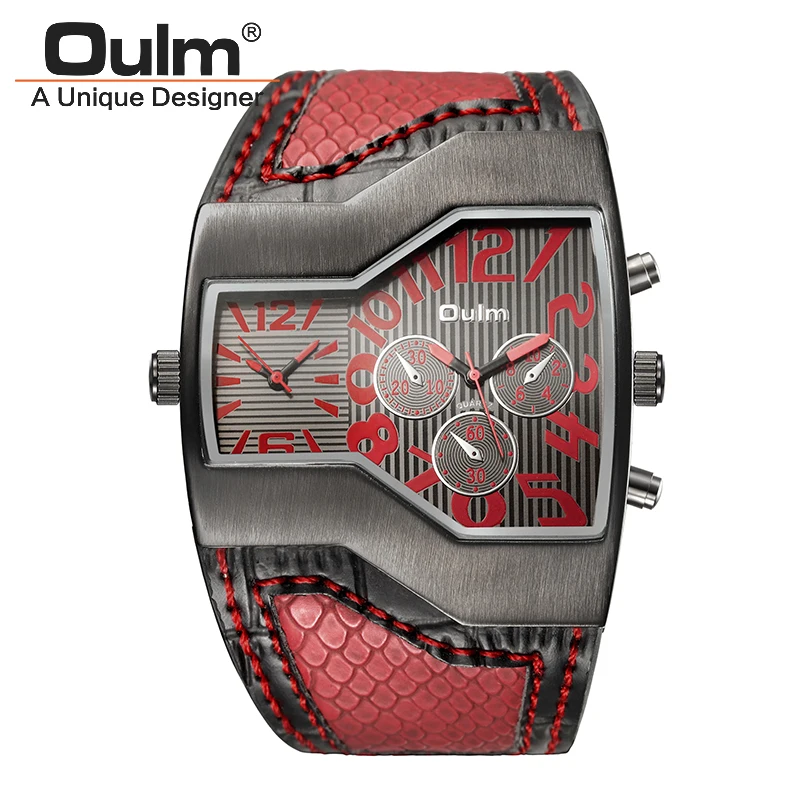 

Oulm 1220 Unique Leather Sports Watches Men Luxury Brand Two Time Zone Military Clock Male Casual Quartz Wristwatch Hours