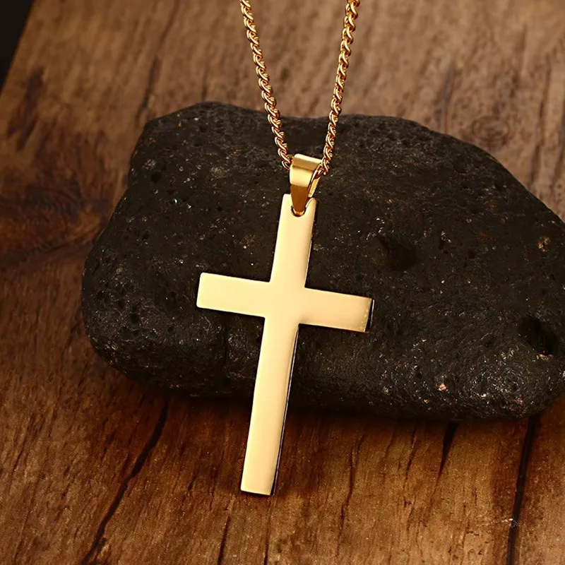 Meaeguet Classic Cross Necklaces For Men Pendant Stainless Steel Black Cruz Necklaces Human Suffering And Hope Symbol 24\